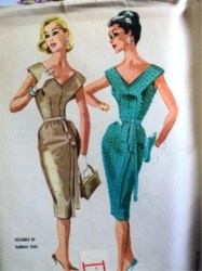 5412 1960 UNCUT HANNAH TROY SLIM V-DRESS PATTERN 14 PETITE